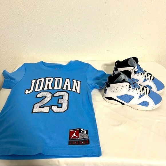 Nike Air Jordan 6 Retro University Blue PS Youth Sz 13c Sz 6 Jordan 23 Shirt EUC - Picture 2 of 12